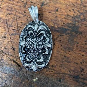 Vintage Owl Silver Toned 3D Rare Necklace Pendant